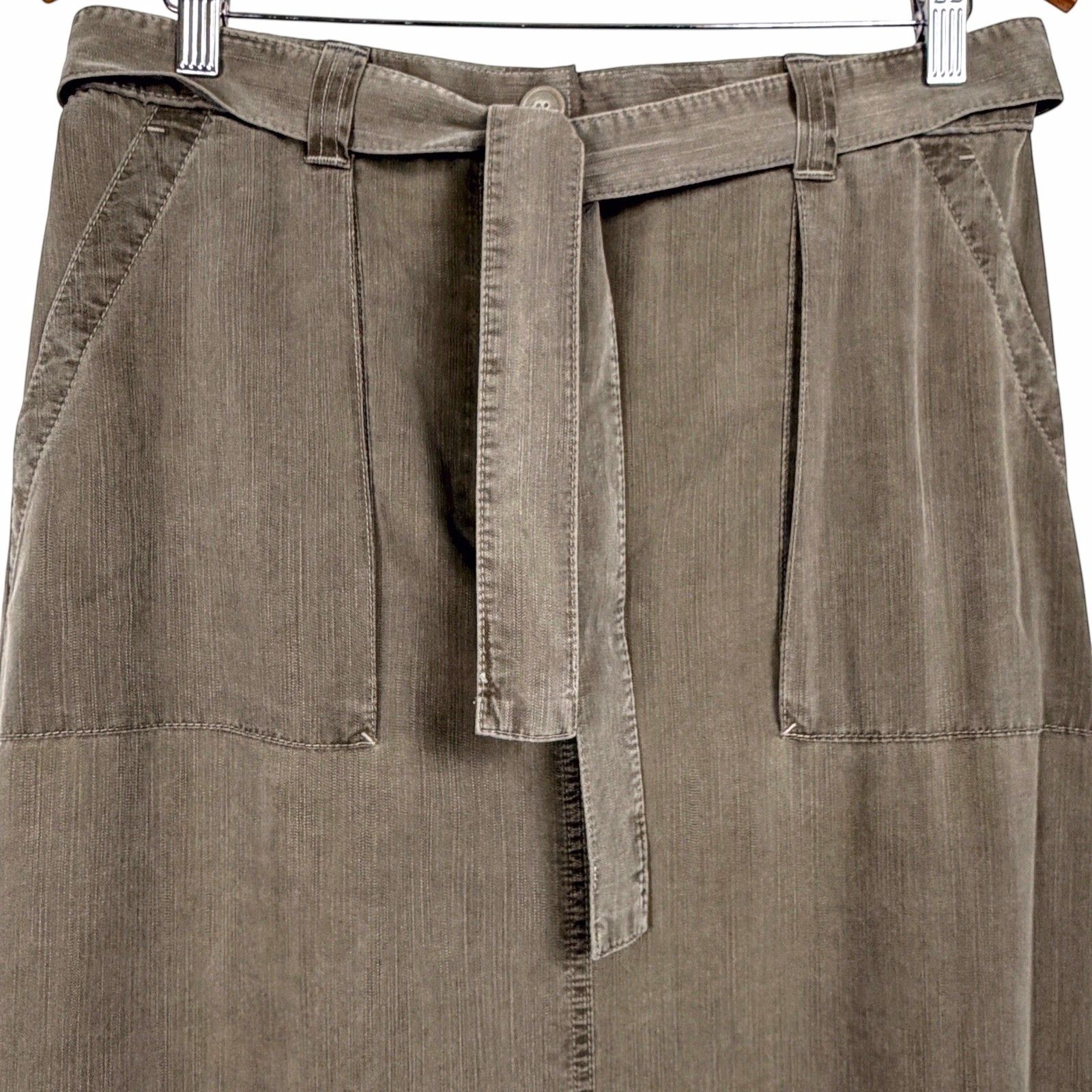 Nwt M&S Marks & Spencer Tencel Lyocell A-Line Midi Skirt Green Belted Size 10 — image 7 of 8